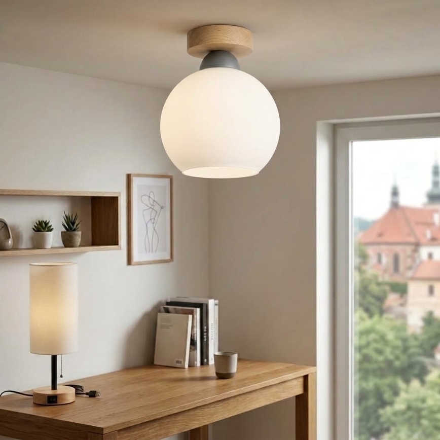 BRILAGI - LED-kattovalaisin RETRO GLASS 1xE27/60W/230V halkaisija 15 cm tammi/valkoinen