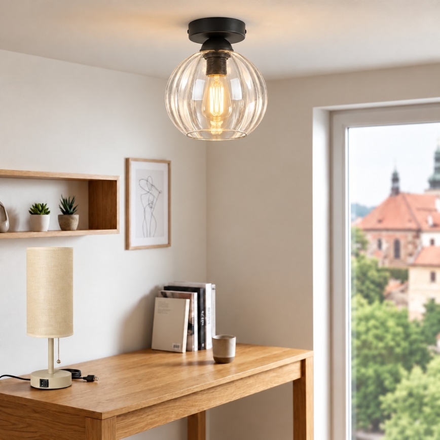 BRILAGI - LED-kattovalaisin RETRO GLASS 1xE27/60W/230V halkaisija 18 cm musta/läpinäkyvä