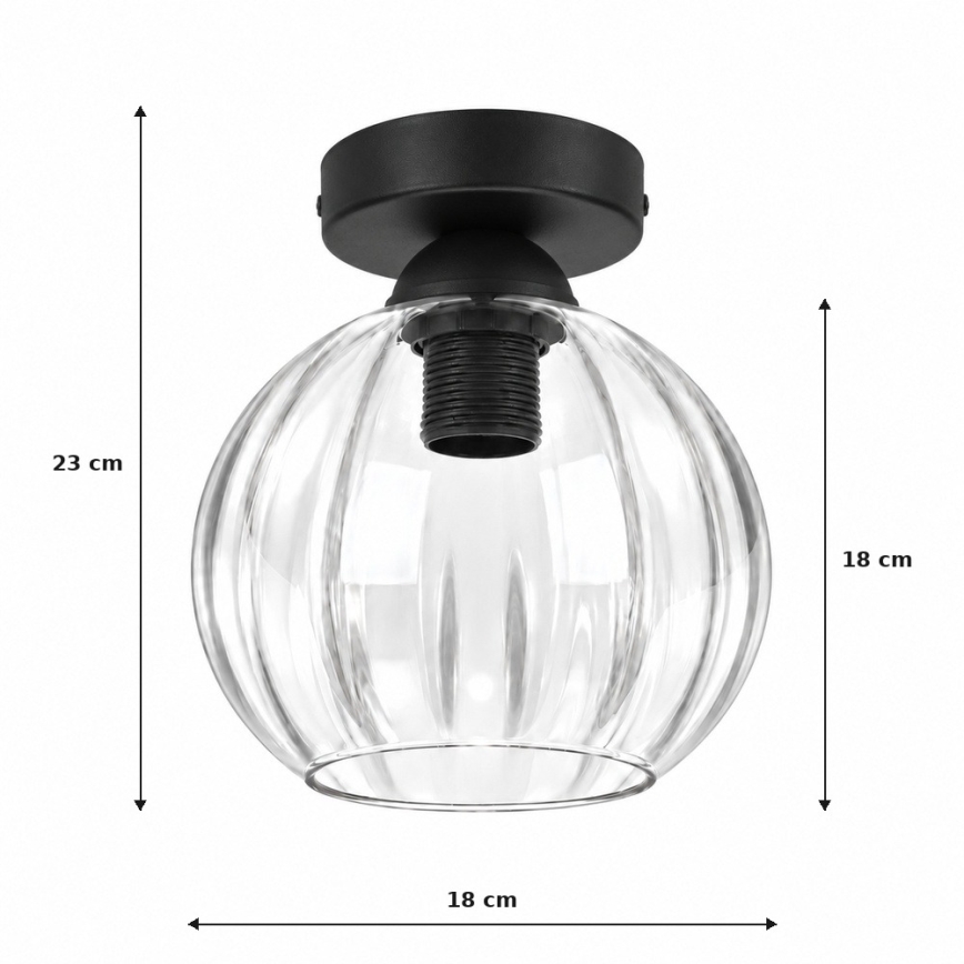 BRILAGI - LED-kattovalaisin RETRO GLASS 1xE27/60W/230V halkaisija 18 cm musta/läpinäkyvä