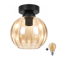 BRILAGI - LED-kattovalaisin RETRO GLASS 1xE27/60W/230V halkaisija 18 cm musta/savuinen beige