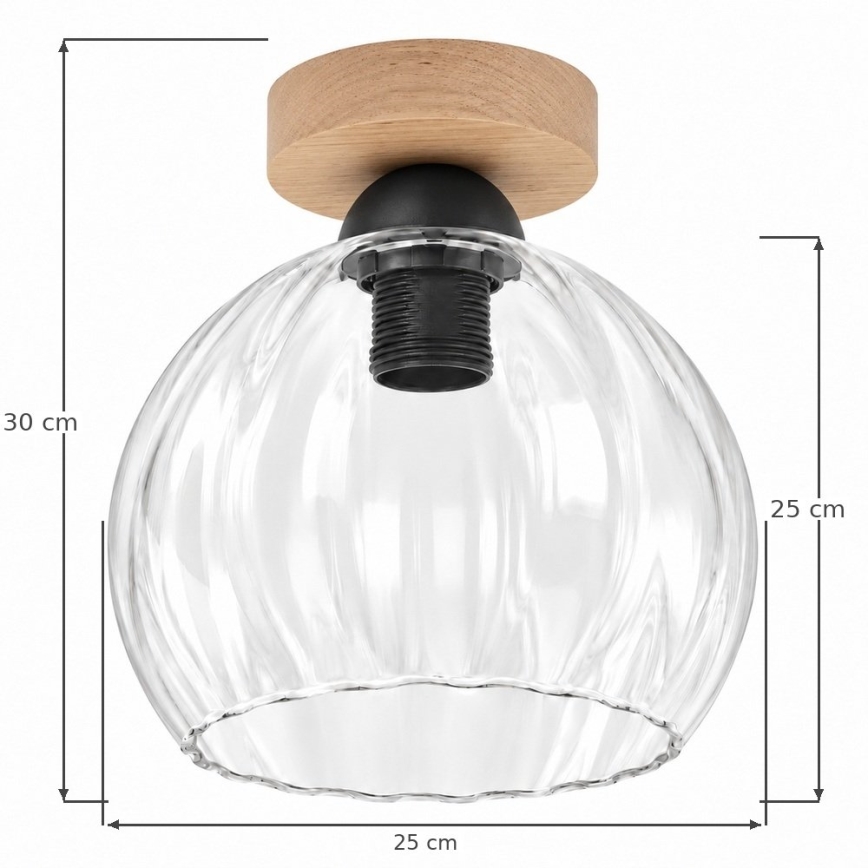 BRILAGI - LED-kattovalaisin RETRO GLASS 1xE27/60W/230V halkaisija 25 cm tammi/kirkas