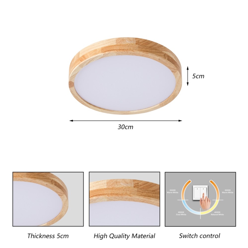 BRILAGI - WOODLINE LED -kattovalaisin LED/24W/230V 3000/4000/6000K tammi, halkaisija 30 cm