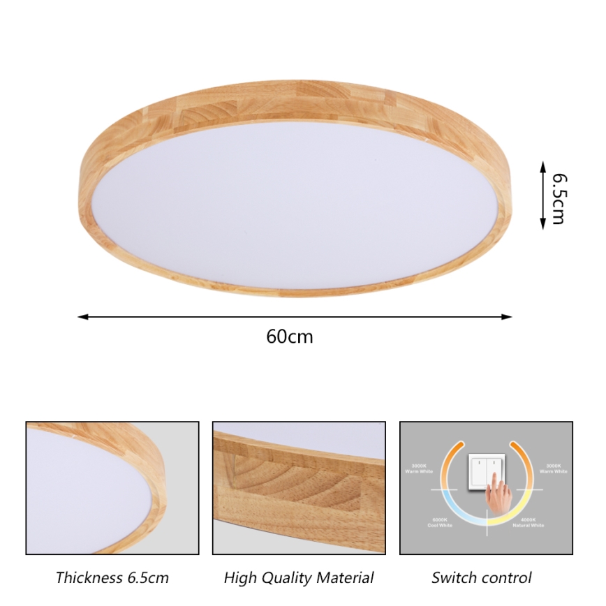 Brilagi - LED-kattovalaisin WOODROUND LED/40W/230V 3000/4000/6000K halkaisija 60 cm puinen CRI 90
