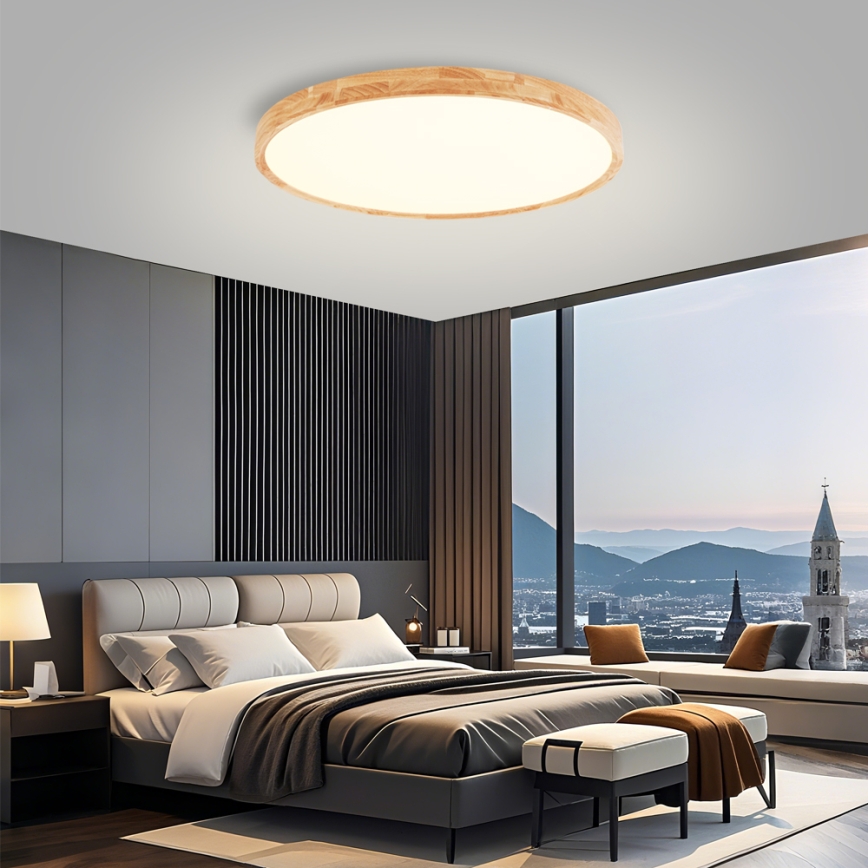 Brilagi - LED kattovalaisin WOODROUND LED/70W/230V 3000/4000/6000K halkaisija 80 cm puu CRI 90