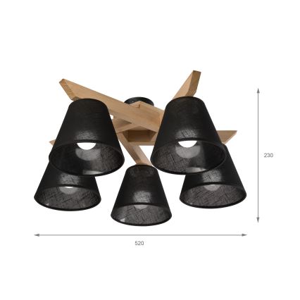 Brilagi - LED  Kiinteä kattokruunu ANTHONY 5xE14/40W/230V tammi/musta