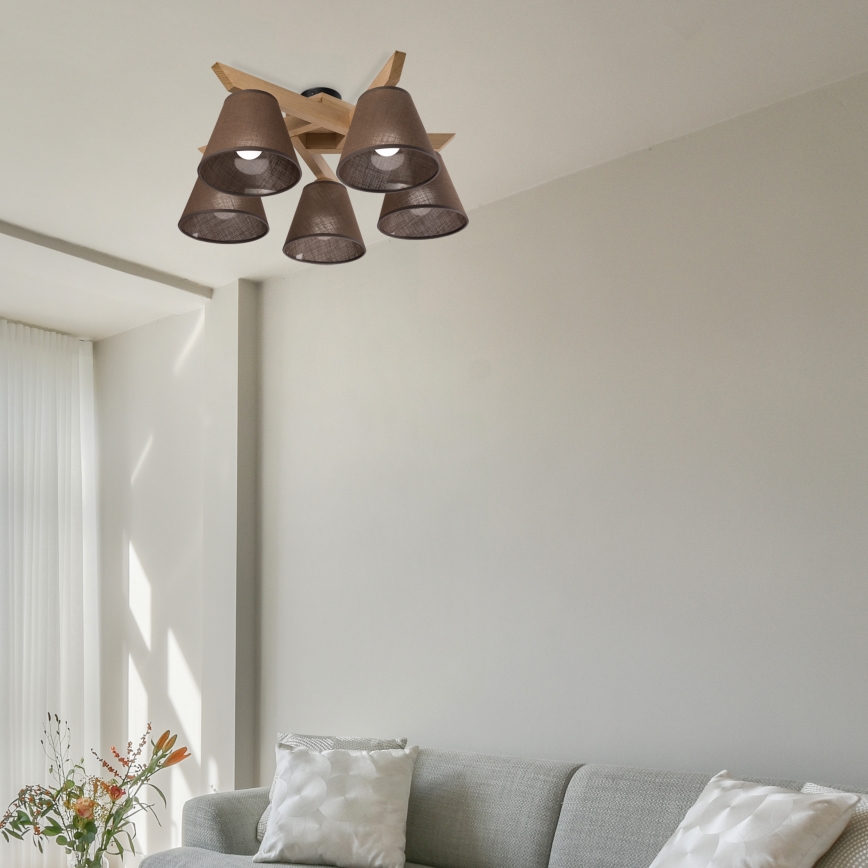 Brilagi - LED  Kiinteä kattokruunu ANTHONY 5xE14/40W/230V tammi/ruskea