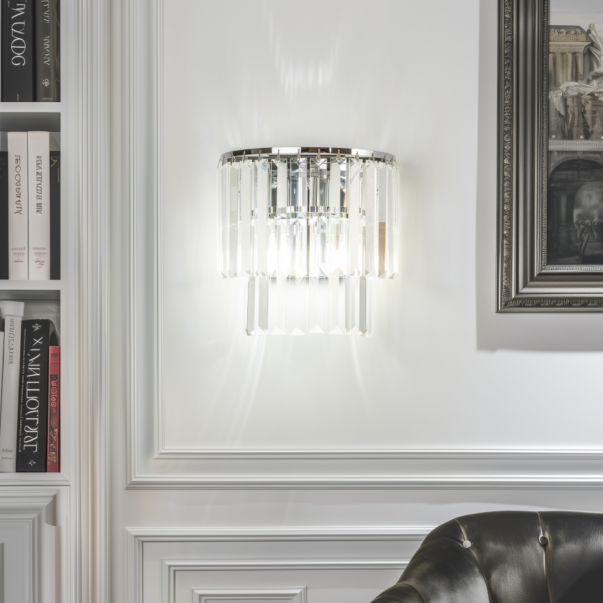 Brilagi - LED Kristalliseinävalaisin MOZART 2xE14/40W/230V kiiltävä kromi