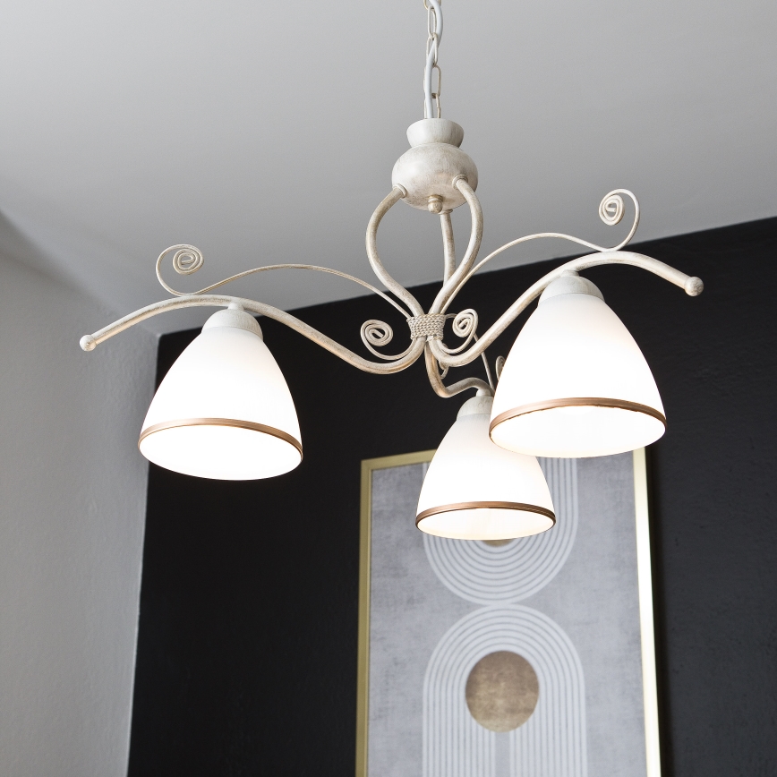 Brilagi - LED-kruunuvalaisin ANTICO ketjulla 3xE27/60W/230V 3000K valkoinen patina