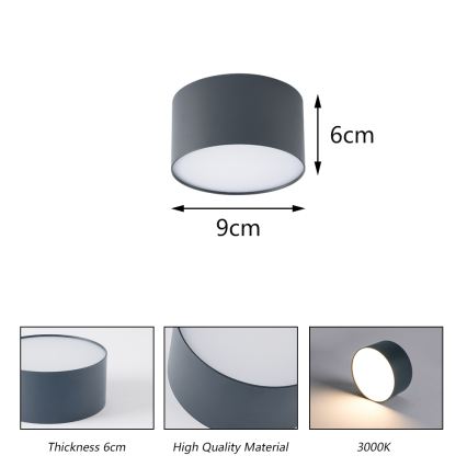Brilagi - FORIS LED-kylpyhuoneen kattovalaisin LED/9W/230V, Ø 9 cm, antrasiitti, IP44, CRI 90