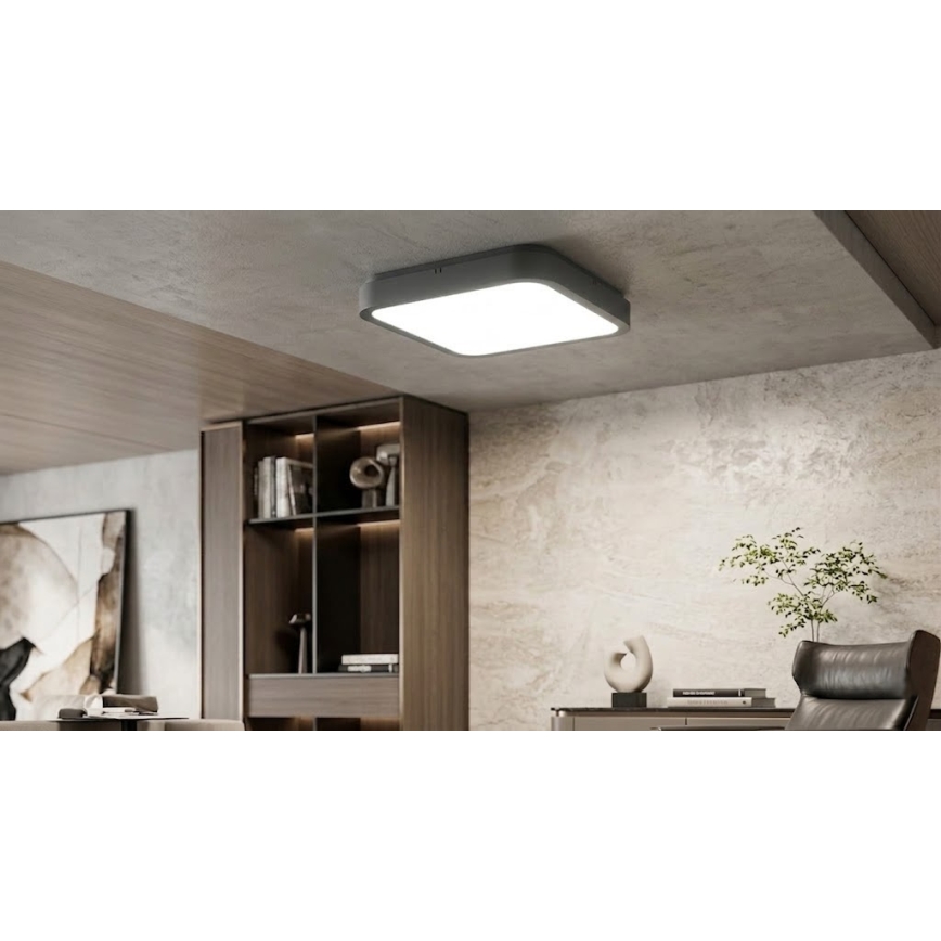 BRILAGI - LED-kylpyhuoneen kattovalaisin liiketunnistimella ZENNA LED/18W/230V, 28,5 x 28,5 cm, IP44, antrasiitti + kaukosäädin