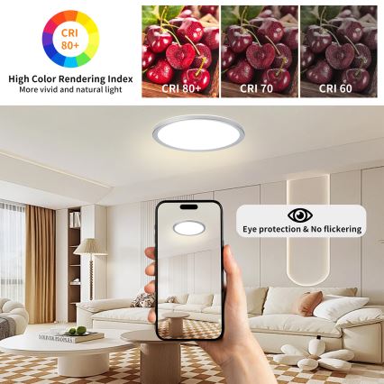 Brilagi - ULTRA SLIM LED-kylpyhuoneen kattovalaisin LED/24W/230V Ø 42 cm hopea IP54