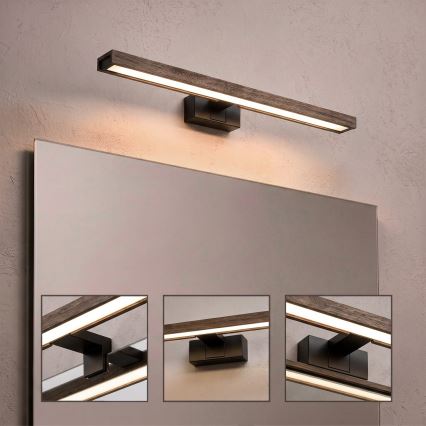 Brilagi - LED-kylpyhuonepeilivalaisin 3-in-1 WOODY MIRROR LED/12W/230V IP44 musta/tammi-pähkinä