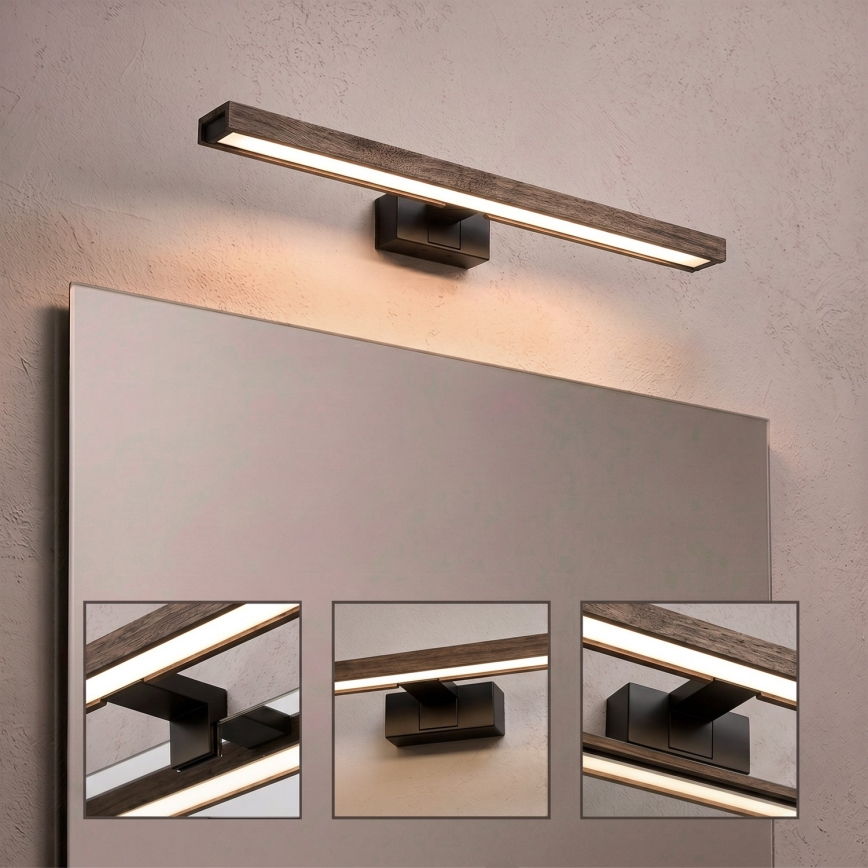 Brilagi - LED-kylpyhuonepeilivalaisin 3-in-1 WOODY MIRROR LED/12W/230V IP44 musta/tammi-pähkinä
