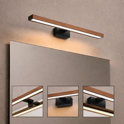 Brilagi - LED-kylpyhuonepeilivalaisin 3-in-1 WOODY MIRROR LED/12W/230V 60 cm IP44 musta/tammi (kirsikka)
