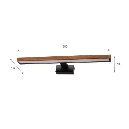 Brilagi - LED-kylpyhuonepeilivalaisin 3-in-1 WOODY MIRROR LED/12W/230V 60 cm IP44 musta/tammi (kirsikka)