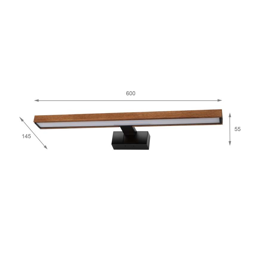 Brilagi - LED-kylpyhuonepeilivalaisin 3-in-1 WOODY MIRROR LED/12W/230V 60 cm IP44 musta/tammi (kirsikka)