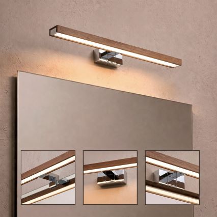 Brilagi - LED-kylpyhuonepeilivalaisin 3-in-1 WOODY MIRROR LED/12W/230V 60 cm IP44 kiiltävä kromi/kirsikka-tammi