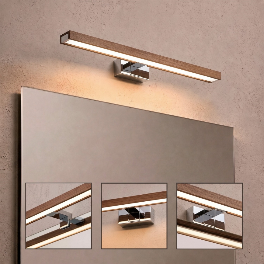 Brilagi - LED-kylpyhuonepeilivalaisin 3-in-1 WOODY MIRROR LED/12W/230V 60 cm IP44 kiiltävä kromi/kirsikka-tammi