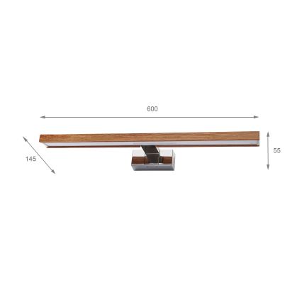 Brilagi - LED-kylpyhuonepeilivalaisin 3-in-1 WOODY MIRROR LED/12W/230V 60 cm IP44 kiiltävä kromi/kirsikka-tammi