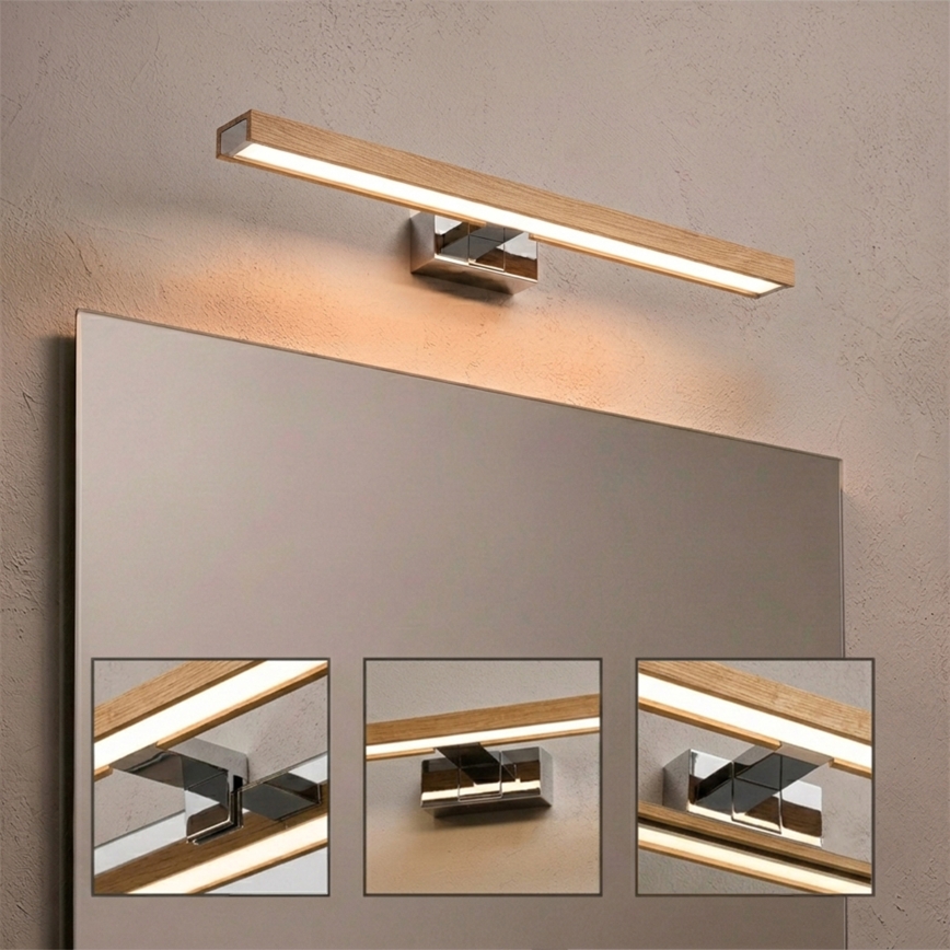 Brilagi - LED-kylpyhuonepeilivalaisin WOODY MIRROR 3v1 LED/12W/230V 60 cm IP44 kiiltävä kromi/tammi