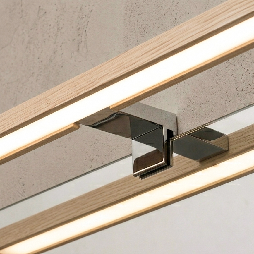 Brilagi - LED-kylpyhuonepeilivalaisin WOODY MIRROR 3v1 LED/12W/230V 60 cm IP44 kiiltävä kromi/tammi