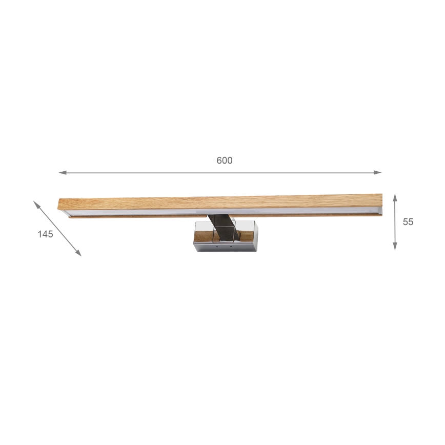 Brilagi - LED-kylpyhuonepeilivalaisin WOODY MIRROR 3v1 LED/12W/230V 60 cm IP44 kiiltävä kromi/tammi