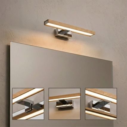 Brilagi - LED-kylpyhuoneen peilivalaisin WOODY MIRROR 3-in-1 LED/8W/230V 40 cm IP44 kiiltävä kromi/tammi