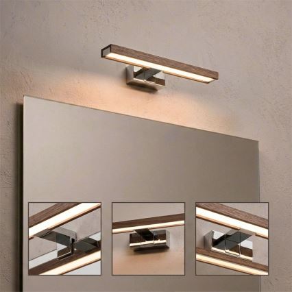 Brilagi - WOODY MIRROR 3v1 LED-kylpyhuonepeilivalaisin LED/8W/230V 40 cm IP44 kiiltävä kromi/tammi-pähkinä