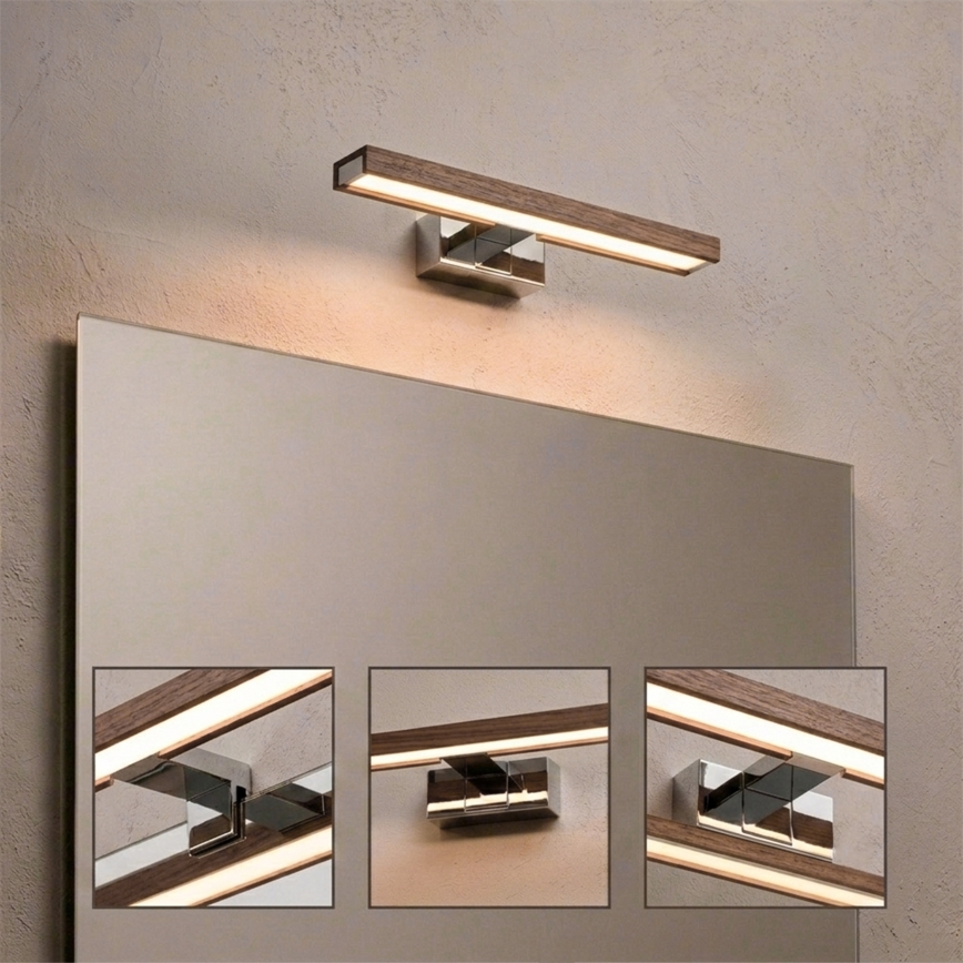 Brilagi - WOODY MIRROR 3v1 LED-kylpyhuonepeilivalaisin LED/8W/230V 40 cm IP44 kiiltävä kromi/tammi-pähkinä