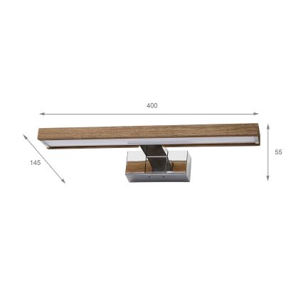 Brilagi - WOODY MIRROR 3v1 LED-kylpyhuonepeilivalaisin LED/8W/230V 40 cm IP44 kiiltävä kromi/tammi-pähkinä