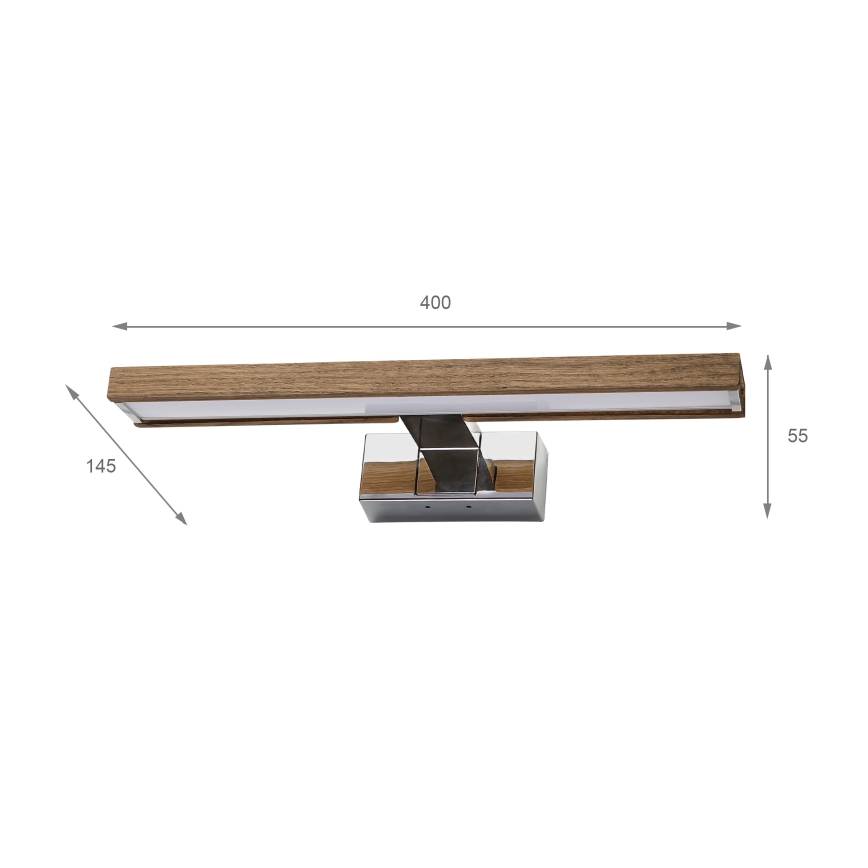 Brilagi - WOODY MIRROR 3v1 LED-kylpyhuonepeilivalaisin LED/8W/230V 40 cm IP44 kiiltävä kromi/tammi-pähkinä