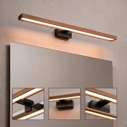 Brilagi - LED-kylpyhuoneen peilivalaisin WOODY MIRROR 3-in-1 LED/15W/230V 80 cm IP44 musta/tammi-kirsikka