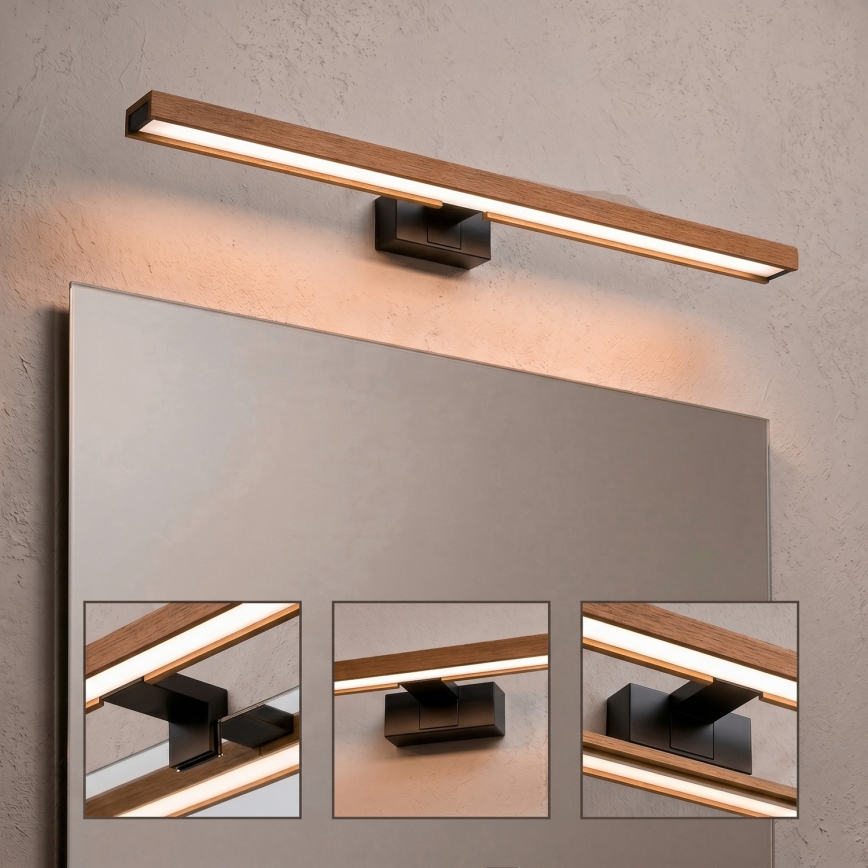 Brilagi - LED-kylpyhuoneen peilivalaisin WOODY MIRROR 3-in-1 LED/15W/230V 80 cm IP44 musta/tammi-kirsikka