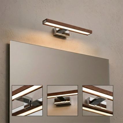 Brilagi - WOODY MIRROR 3-in-1 LED-kylpyhuonepeilivalaisin 8W/230V 40 cm IP44 kiiltävä kromi/tammi-kirsikka