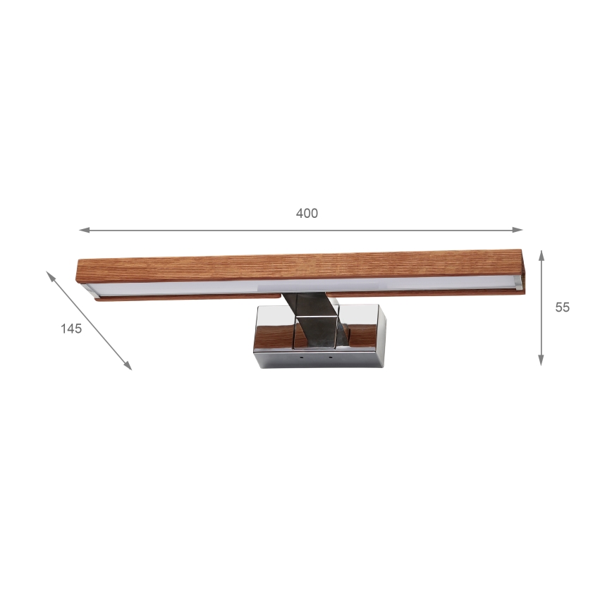 Brilagi - WOODY MIRROR 3-in-1 LED-kylpyhuonepeilivalaisin 8W/230V 40 cm IP44 kiiltävä kromi/tammi-kirsikka