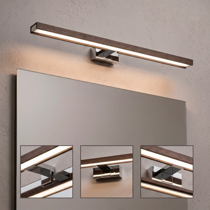Brilagi - WOODY MIRROR 3-in-1 LED-kylpyhuonepeilin valaistus LED/12W/230V 60 cm IP44 kiiltävä kromi/tammi/pähkinä