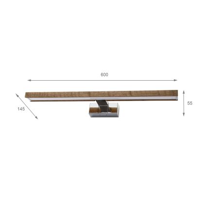 Brilagi - WOODY MIRROR 3-in-1 LED-kylpyhuonepeilin valaistus LED/12W/230V 60 cm IP44 kiiltävä kromi/tammi/pähkinä