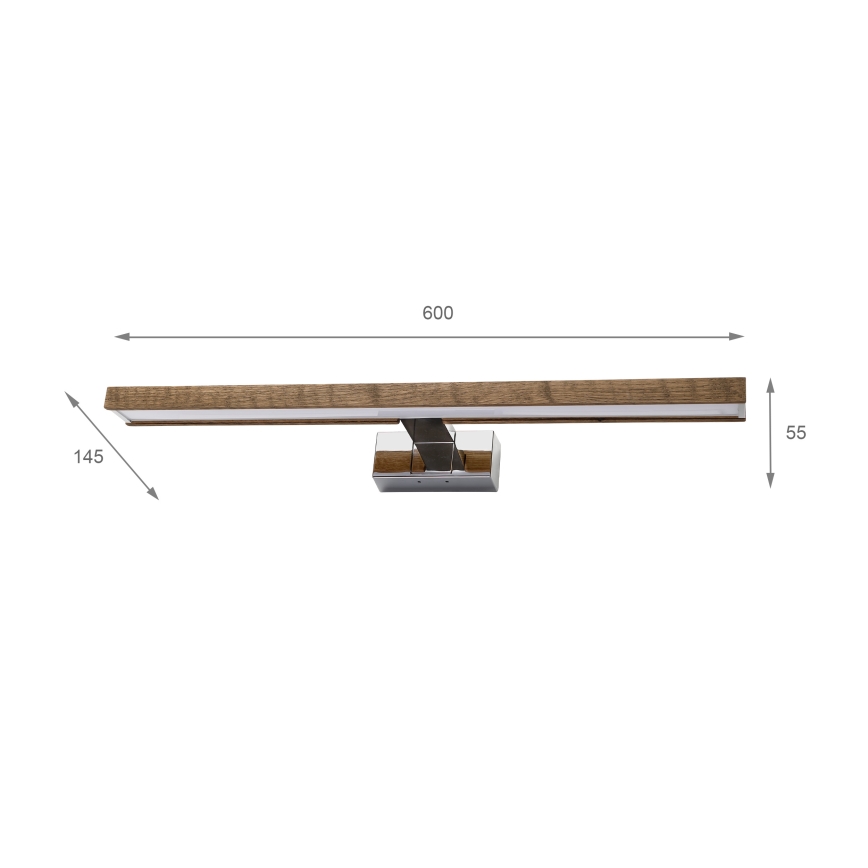 Brilagi - WOODY MIRROR 3-in-1 LED-kylpyhuonepeilin valaistus LED/12W/230V 60 cm IP44 kiiltävä kromi/tammi/pähkinä