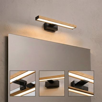 Brilagi - WOODY MIRROR 3-in-1 LED-kylpyhuonepeilavalaisin LED/8W/230V IP44 musta/tammi