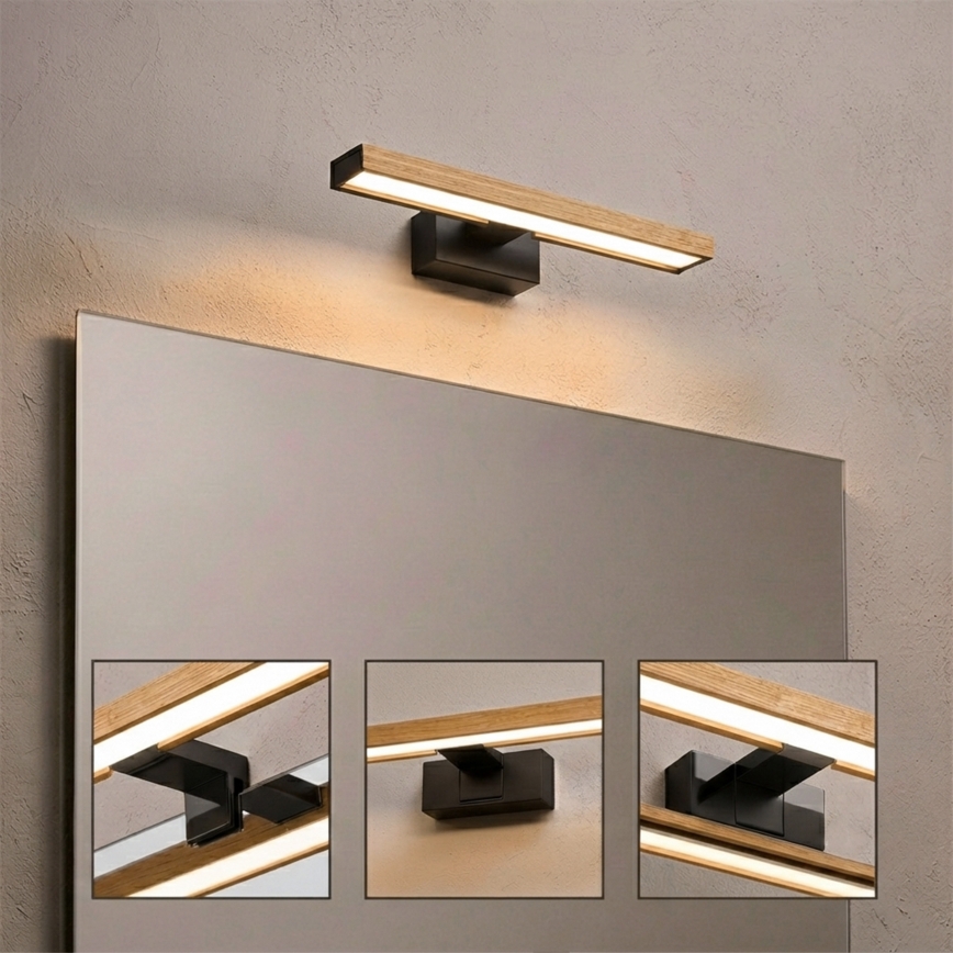 Brilagi - WOODY MIRROR 3-in-1 LED-kylpyhuonepeilavalaisin LED/8W/230V IP44 musta/tammi