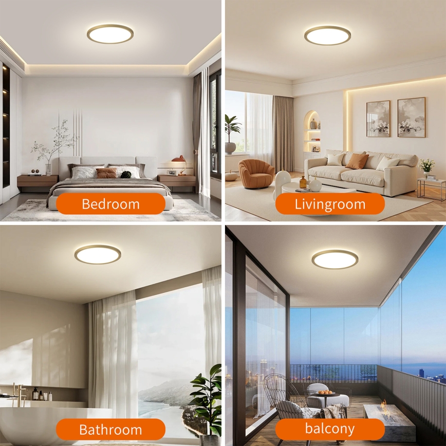 Brilagi - LED-kylpyhuoneen kattovalaisin ULTRA SLIM LED/12W/230V Ø 22,5 cm kultainen IP54