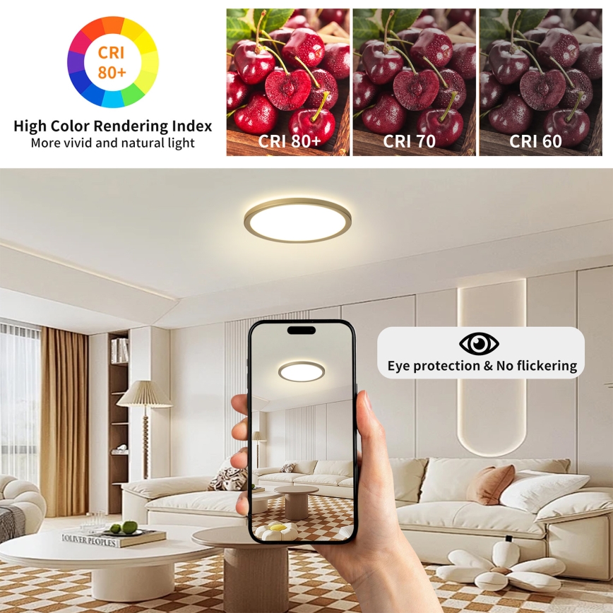 Brilagi - LED-kylpyhuoneen kattovalaisin ULTRA SLIM LED/12W/230V Ø 22,5 cm kultainen IP54