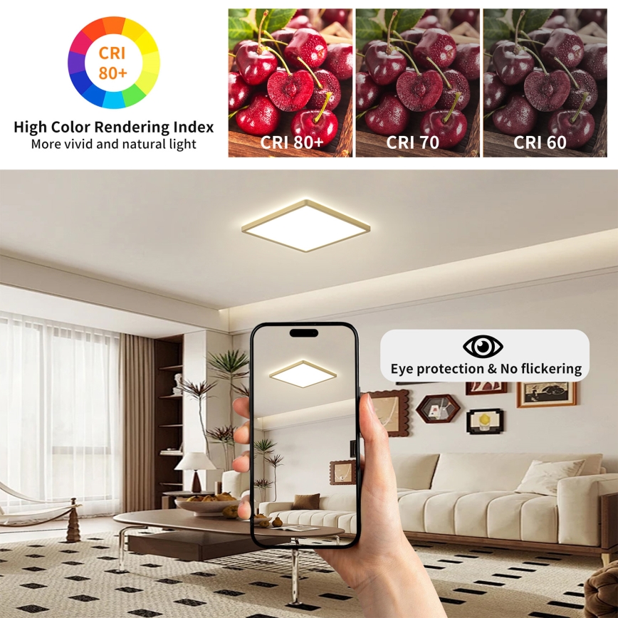 Brilagi - LED-kylpyhuoneen kattovalaisin ULTRA SLIM LED/18W/230V 30x30 cm kultainen IP54