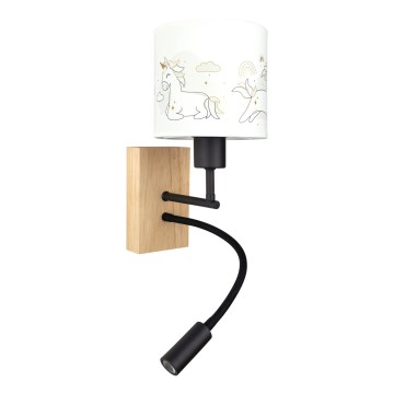 BRILAGI - LED lasten joustava seinälamppu BOBO WOOD 1xE27/25W/230V + integroitu LED 3W tammi/musta/valkoinen/yksisarviset
