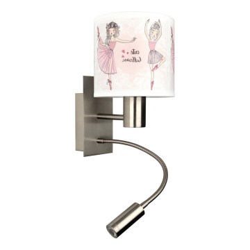 BRILAGI - LED lasten joustava seinävalaisin BOBO 1xE27/25W/230V + LED/3W mattakromi/valkoinen/vaaleanpunainen/balettikuvio