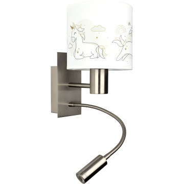 BRILAGI - LED Lasten joustava seinävalaisin BOBO 1xE27/25W/230V + LED/3W mattakromi/valkoinen/yksisarviskuvio