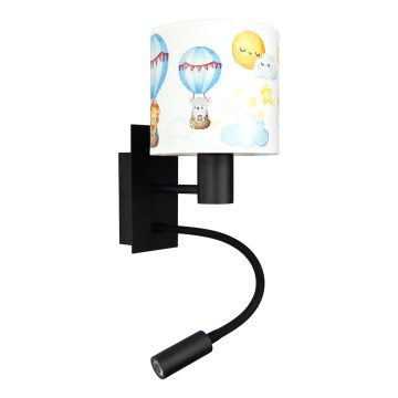 BRILAGI - LED Lasten joustava seinävalaisin BOBO 1xE27/25W/230V + LED/3W musta/valkoinen/eläinaiheinen