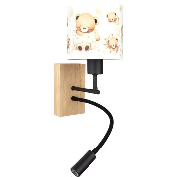 BRILAGI - LED Lasten joustava seinävalaisin BOBO WOOD 1xE27/25W/230V + LED/3W tammi/musta/valkoinen/nallet