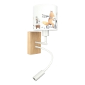 Brilagi - LED Lasten joustava seinävalaisin BOBO WOOD 1xE27/25W/230V + LED/3W tammi/valkoinen/eläinaiheinen