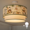 Brilagi-LED Lasten pinnalle asennettava kattovalaisin BOBO 1xE27/60W/230V, Ø 40 cm, kerma/vihreä/viidakko